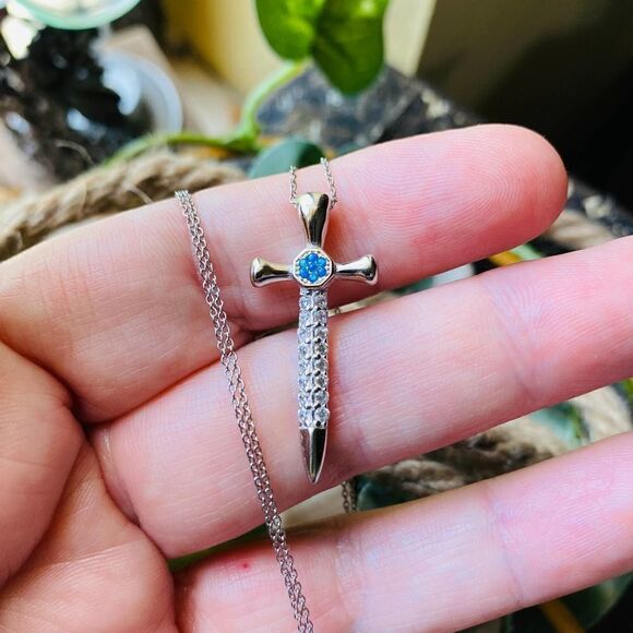 Cross 18k Gold Sterling Silver Necklace - Picture 1 of 4